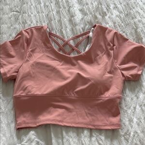 Short Sleeve Cropped Crisscross Back Top in Dusty Rose